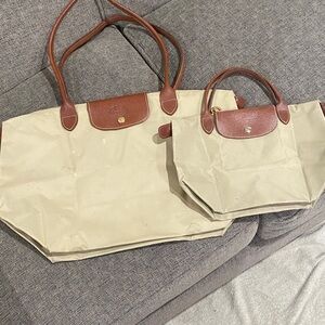 Longchamp Cream and Brown Tote Set